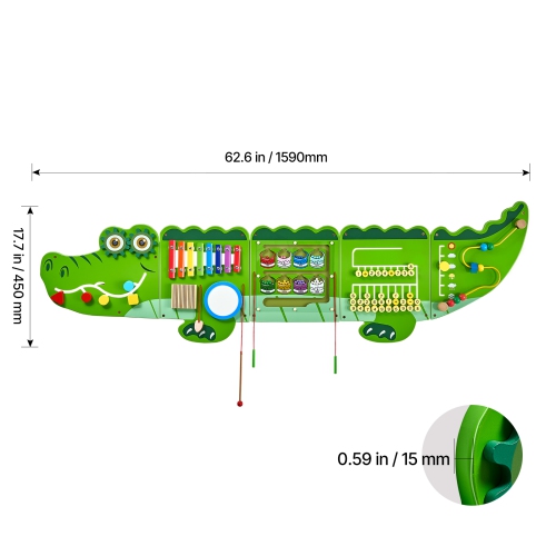 VEVOR 9 Activities Crocodile Activity Wall Busy Board Panels, Montessori Sensory Wall Toy for Kids 3-12 Years, Montessori Learning Activity Center,