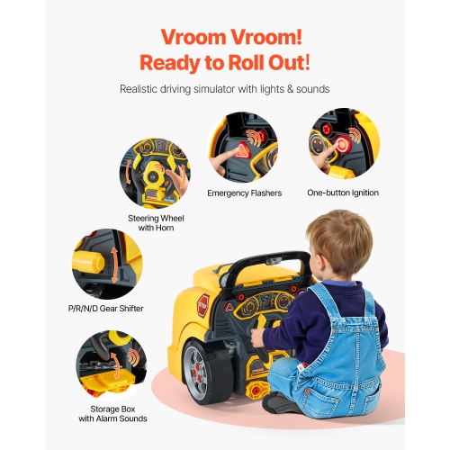 VEVOR 60 Pieces Engine Toy,Kids Mechanic Car Repair Set with Removable Parts,Lights and Sounds,Steering Wheel and Horn,Mechanic Workshop Set for