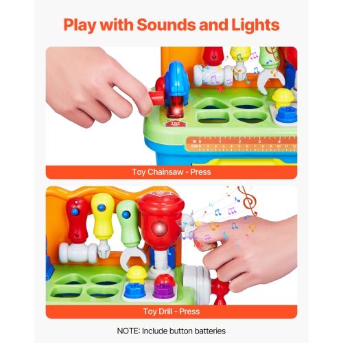 VEVOR Musical Workbench Toy, Sounds & Lights,Workbench for Toddler Age 2 Years and Up, Baby Pretend Play Tool Set, Infant Shape Sorter Activities,