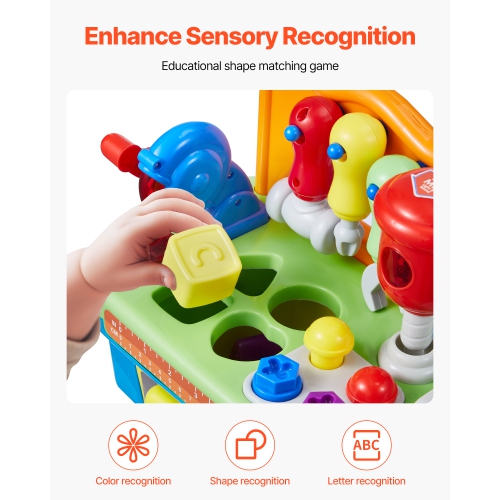 VEVOR Musical Workbench Toy, Sounds & Lights,Workbench for Toddler Age 2 Years and Up, Baby Pretend Play Tool Set, Infant Shape Sorter Activities,