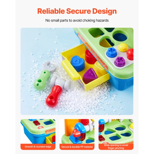VEVOR Musical Workbench Toy, Sounds & Lights,Workbench for Toddler Age 2 Years and Up, Baby Pretend Play Tool Set, Infant Shape Sorter Activities,