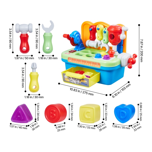 VEVOR Musical Workbench Toy, Sounds & Lights,Workbench for Toddler Age 2 Years and Up, Baby Pretend Play Tool Set, Infant Shape Sorter Activities,