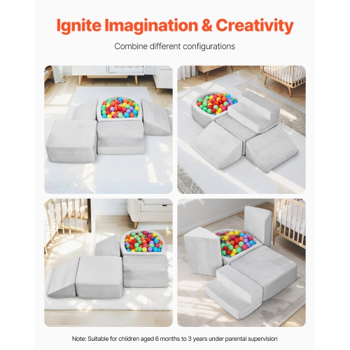 VEVOR 5-Piece Set Foam Climbing Toys,for Toddlers 6 Months to 3 Years,Baby Climbing Blocks with Ball Pit, Indoor Climb and Crawl Activity Playset for