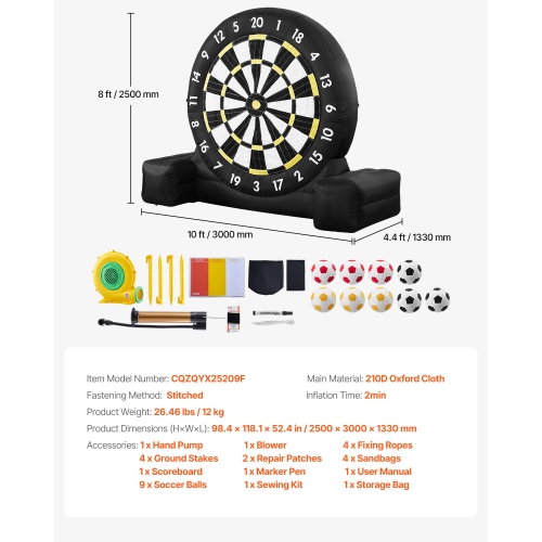 VEVOR 2-Minutes Setup over 8 ft High Giant Inflatable Soccer Dart Board with 9 Kick Balls & Air Pump, Storage Bag for Easy Carrying, for Giant Yard