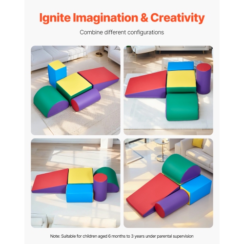 VEVOR 5-Piece Set Foam Climbing Toys,for Toddlers 6 Months to 3 Years Old,PU Leather Climbing Blocks, Indoor Climb and Crawl Activity Playset for