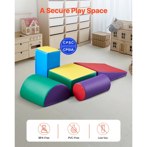 VEVOR 5-Piece Set Foam Climbing Toys,for Toddlers 6 Months to 3 Years Old,PU Leather Climbing Blocks, Indoor Climb and Crawl Activity Playset for