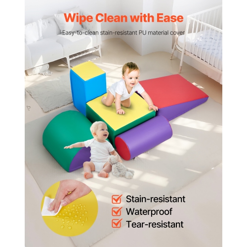 VEVOR 5-Piece Set Foam Climbing Toys,for Toddlers 6 Months to 3 Years Old,PU Leather Climbing Blocks, Indoor Climb and Crawl Activity Playset for