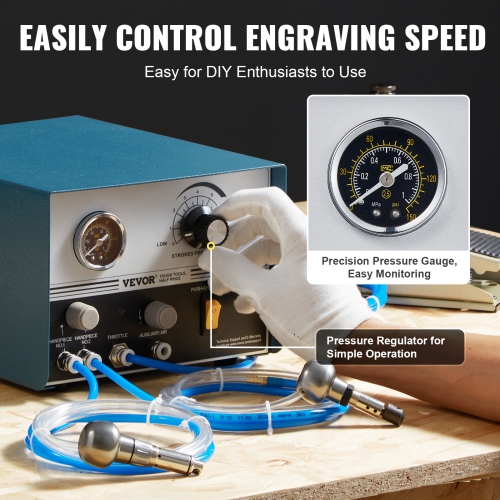 VEVOR 1200-6000 RPM Pneumatic Jewelry Engraver, 60W Dual Head Pneumatic, DIY Impact Engraver with Large Pedal, Stone Setting Tools Engraver for