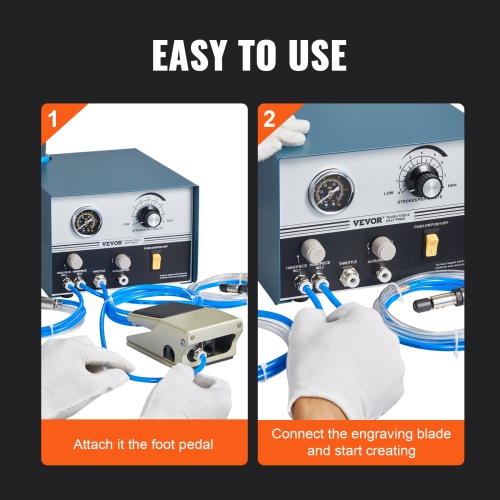 VEVOR 1200-6000 RPM Pneumatic Jewelry Engraver, 60W Dual Head Pneumatic, DIY Impact Engraver with Large Pedal, Stone Setting Tools Engraver for