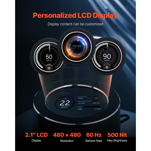 VEVOR 120mm PWN Fans CPU Liquid Cooler, AIO CPU Water Cooler, Pump, Black PC Liquid Cooler with 2.1'' LCD Display & ARGB light, for Intel