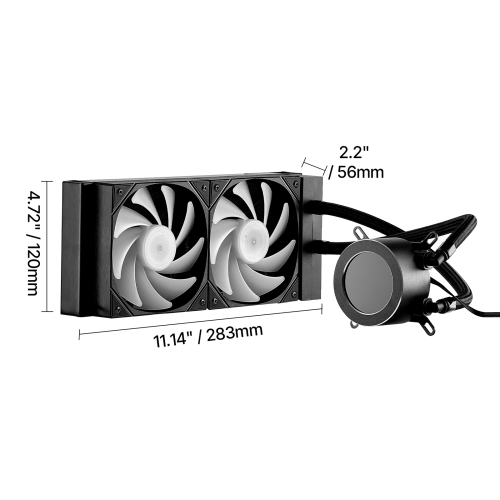 VEVOR 120mm PWN Fans CPU Liquid Cooler, AIO CPU Water Cooler, Pump, Black PC Liquid Cooler with 2.1'' LCD Display & ARGB light, for Intel