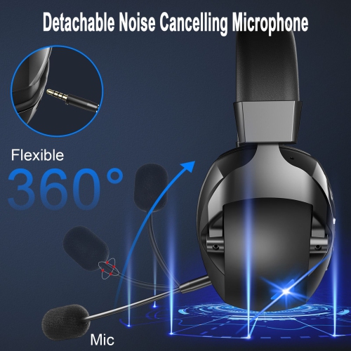 Wireless Gaming Headset with Detachable Noise Canceling Mic Wireless Headset for PC PS4 PS5 Mac Switch Tablet