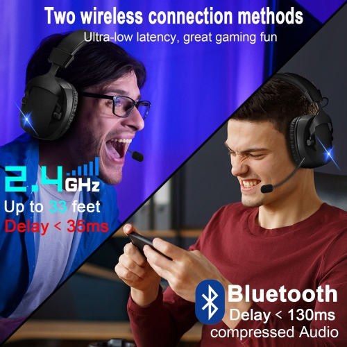 Wireless Gaming Headset with Detachable Noise Canceling Mic Wireless Headset for PC PS4 PS5 Mac Switch Tablet