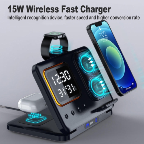 Foldable Wireless Charging Station with Clock Wireless Charger Fast Charging Cell Phone Holder