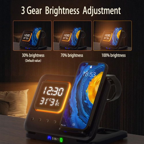 Foldable Wireless Charging Station with Clock Wireless Charger Fast Charging Cell Phone Holder