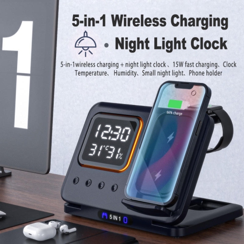 Foldable Wireless Charging Station with Clock Wireless Charger Fast Charging Cell Phone Holder