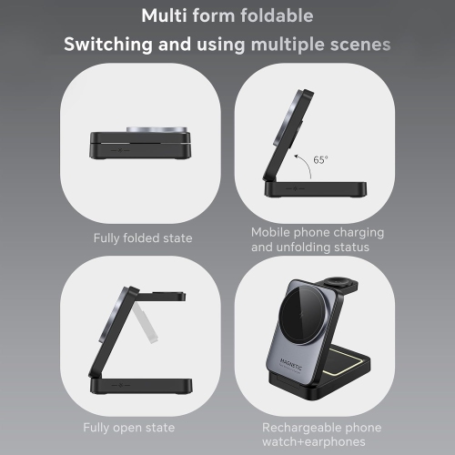 3-In-1 Wireless Charger for iPhone,15W Fast Charger Compatible with Magsafe Charger Stand,Foldable Charging Station for iPhone Airpod