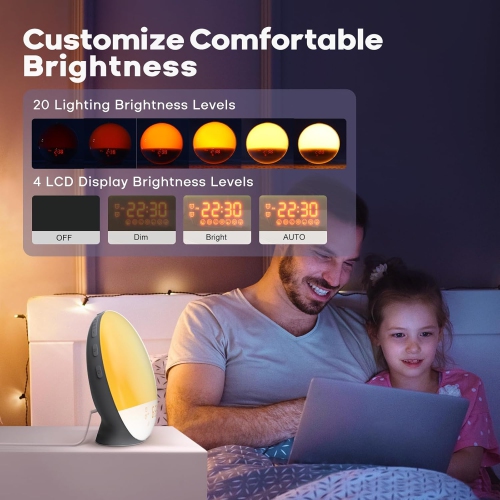 Sunrise Alarm Clock for Heavy Sleepers,Wake Up Light with Sunrise/Sunset Simulation,Dual Alarms,FM Radio,Alarm Clock with 7 Colors Night Light