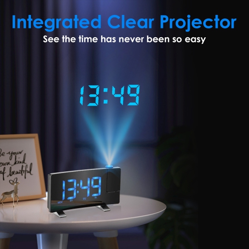Réveille-matin à projection Réveil LED Radio FM Chargeur USB Horloge numérique de chevet - Police bleue
