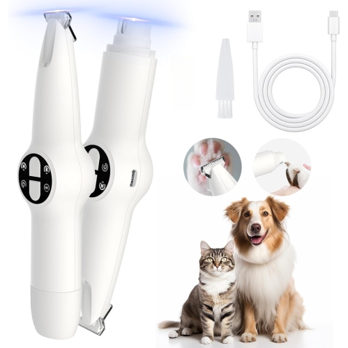 Dog Paw Trimmer with LED Light,2 in 1 Dog Grooming Kit,Cordless Dog Nail Trimmer Grinder for Small Medium Large Dogs,Pet Mini Trimmer for Paws Ears