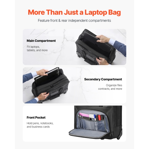 VEVOR Rolling Laptop Bag, Fits Up to 15.6 Inch Laptop, Wheeled Briefcase, Roller Computer Tote Bag with Wheels & Telescoping Handle, Laptop Case for