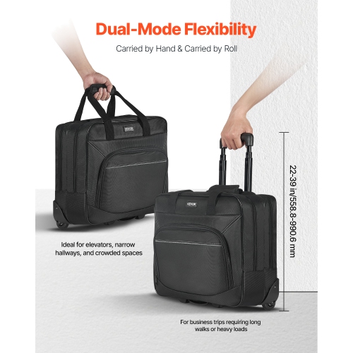 VEVOR Rolling Laptop Bag, Fits Up to 15.6 Inch Laptop, Wheeled Briefcase, Roller Computer Tote Bag with Wheels & Telescoping Handle, Laptop Case for