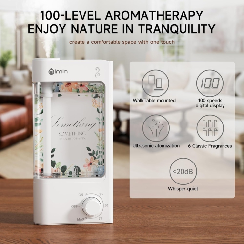 Essential Oil Diffuser with 100 Adjustable Fragrance Levels, Ultrasonic Atomization, Quiet Operation, Waterless Design, Desktop Use, Digital Display