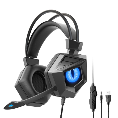 Wired luminescent headphones for PC gamers, with noise-cancelling microphone, stereo surround, quick adjustment, soft memory earmuffs,