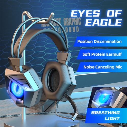 Wired luminescent headphones for PC gamers, with noise-cancelling microphone, stereo surround, quick adjustment, soft memory earmuffs,