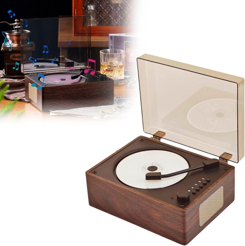Lecteur CD portatif, lecteur CD Bluetooth rétro avec deux haut-parleurs haute fidélité, lecteur CD en bois rechargeable 2000 mAh pour la maison