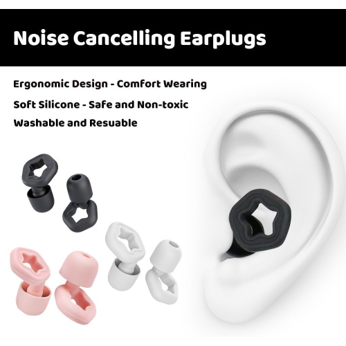 3 Pairs of Silicone Earplugs for Sleeping Noise Reduction, Washable and Reusable Noise Reduction Earplugs for Swimming, Snoring, Work, Concerts,