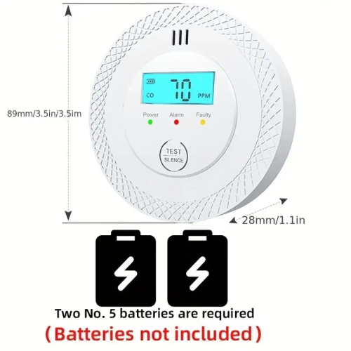 Household indoor battery-powered carbon monoxide detection alarm digital LCD display, LED flashing signal light portable national standard upgraded