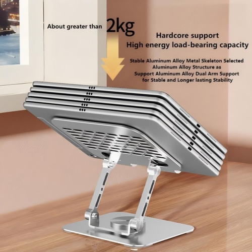 Support de tablette réglable avec base rotative à 360°, support à double tige en aluminium, compatible avec iPad Pro/Air/Mini gris métallique