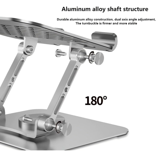 Support de tablette réglable avec base rotative à 360°, support à double tige en aluminium, compatible avec iPad Pro/Air/Mini gris métallique