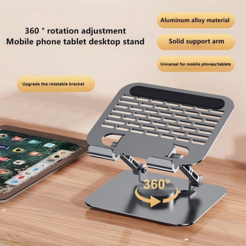 Support de tablette réglable avec base rotative à 360°, support à double tige en aluminium, compatible avec iPad Pro/Air/Mini gris métallique