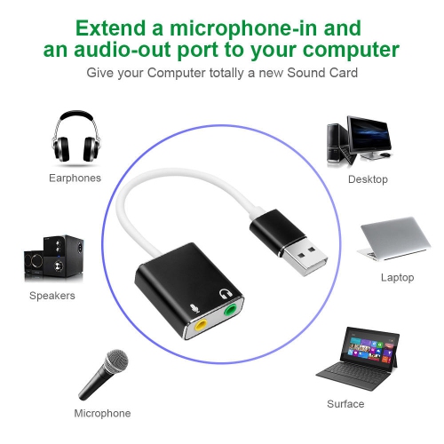USB sound card with cable, notebook aluminum alloy 7.1usb external independent sound card, support interface driver-free