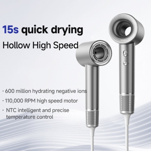 Hair dryer, 110,000 rpm high-speed brushless motor, negative ion hair dryer, suitable for home garage travel hotel, wind temperature digital display