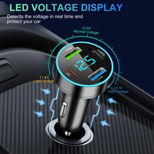 C8 5USB PD30W+QC3.0+3.1A digital display car charger black OPP bag new digital display car charger 4USB 66W fast charging PD mobile phone charger one