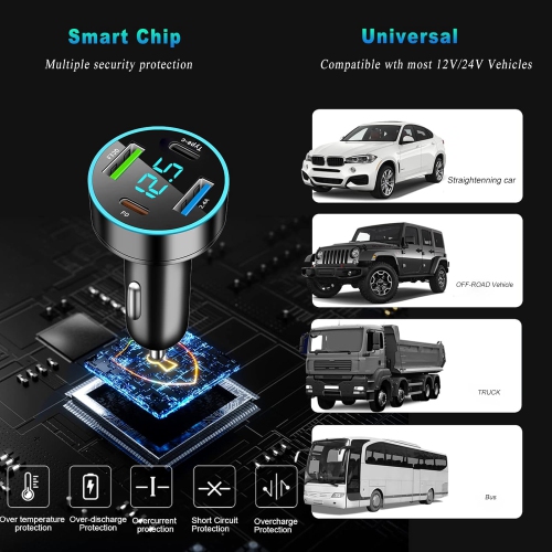 C8 5USB PD30W+QC3.0+3.1A digital display car charger black OPP bag new digital display car charger 4USB 66W fast charging PD mobile phone charger one