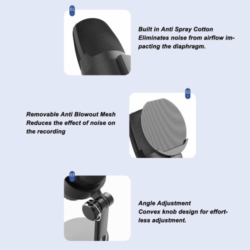 Gaming microphone Noise reduction condenser microphone with anti-spray screen RGB real-time USB microphone Condenser microphone RGB USB desktop