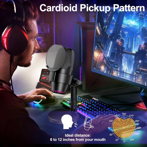 Gaming microphone Noise reduction condenser microphone with anti-spray screen RGB real-time USB microphone Condenser microphone RGB USB desktop