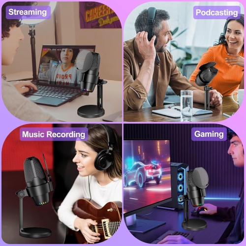 Gaming microphone Noise reduction condenser microphone with anti-spray screen RGB real-time USB microphone Condenser microphone RGB USB desktop