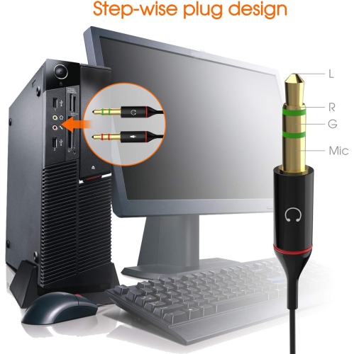 Headphone Splitter Adapter, 3.5mm Computer Microphone Cable, 3.5mm Female Headphone to 2 Dual Male Microphone Audio Stereo Jack Headphone Port