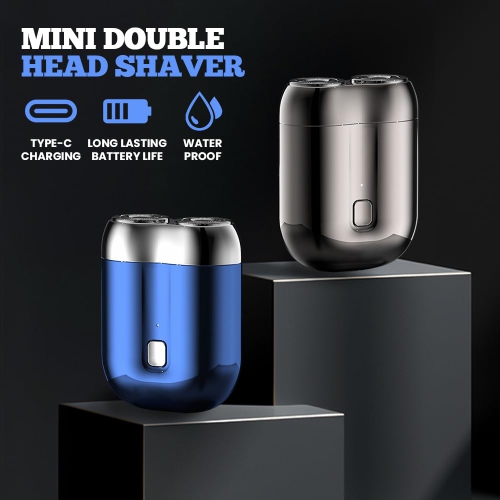 Mini Dual Head Electric Shaver, Portable Waterproof Pocket Shaver With Magnetic Head, USB Charging, Suitable for Travel and Home Use - Blue