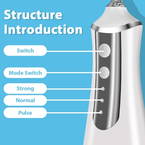 Hydropulseur sans fil, irrigateur oral 300&nbsp;ml, hydropulseur électrique étanche rechargeable pour les voyages et la maison