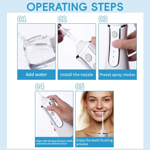 Hydropulseur sans fil, irrigateur oral 300&nbsp;ml, hydropulseur électrique étanche rechargeable pour les voyages et la maison