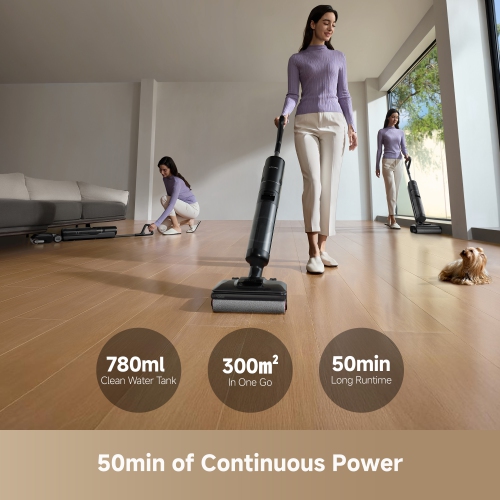 Aspirateur sec/humide H12 Pro FlexReach de Dreame, aspirateur-balai sans fil 0-en-un pour planchers durs, nettoyeur de plancher plat 180°,