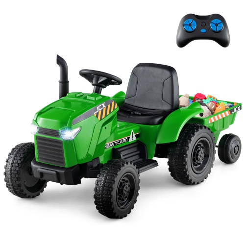 GYMAX  2-In-1 Kids Ride On Tractor 12V Battery Powered Toy Car W/ Remote Control In Green