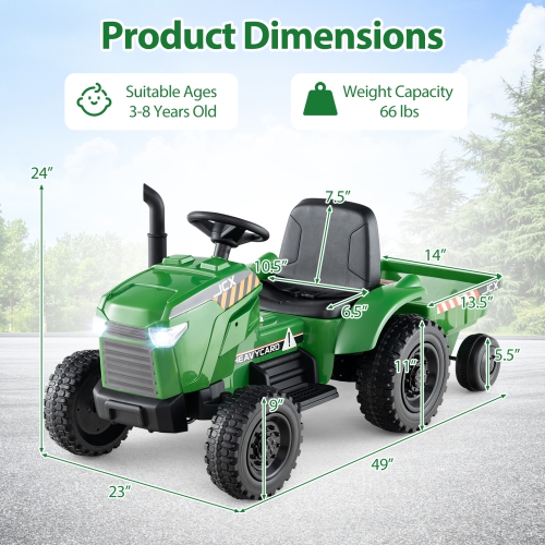 Gymax 2-in-1 Kids Ride On Tractor 12V Battery Powered Toy Car w/ Remote Control Grayish Green