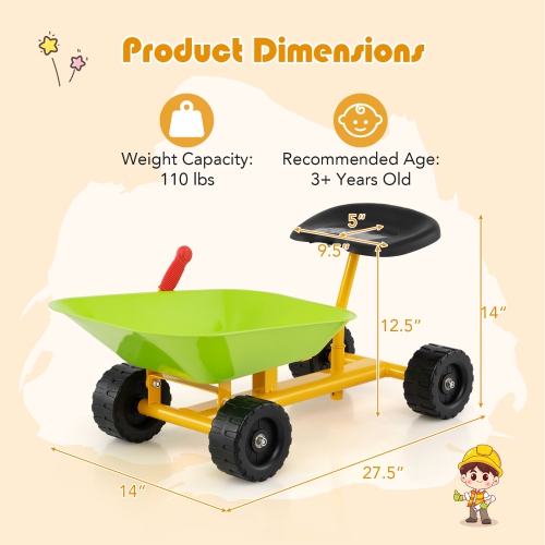 Gymax Kids Ride-On Sand Dumper Outdoor Sandbox Toy w/ Controllable Shovel & 4 Wheels